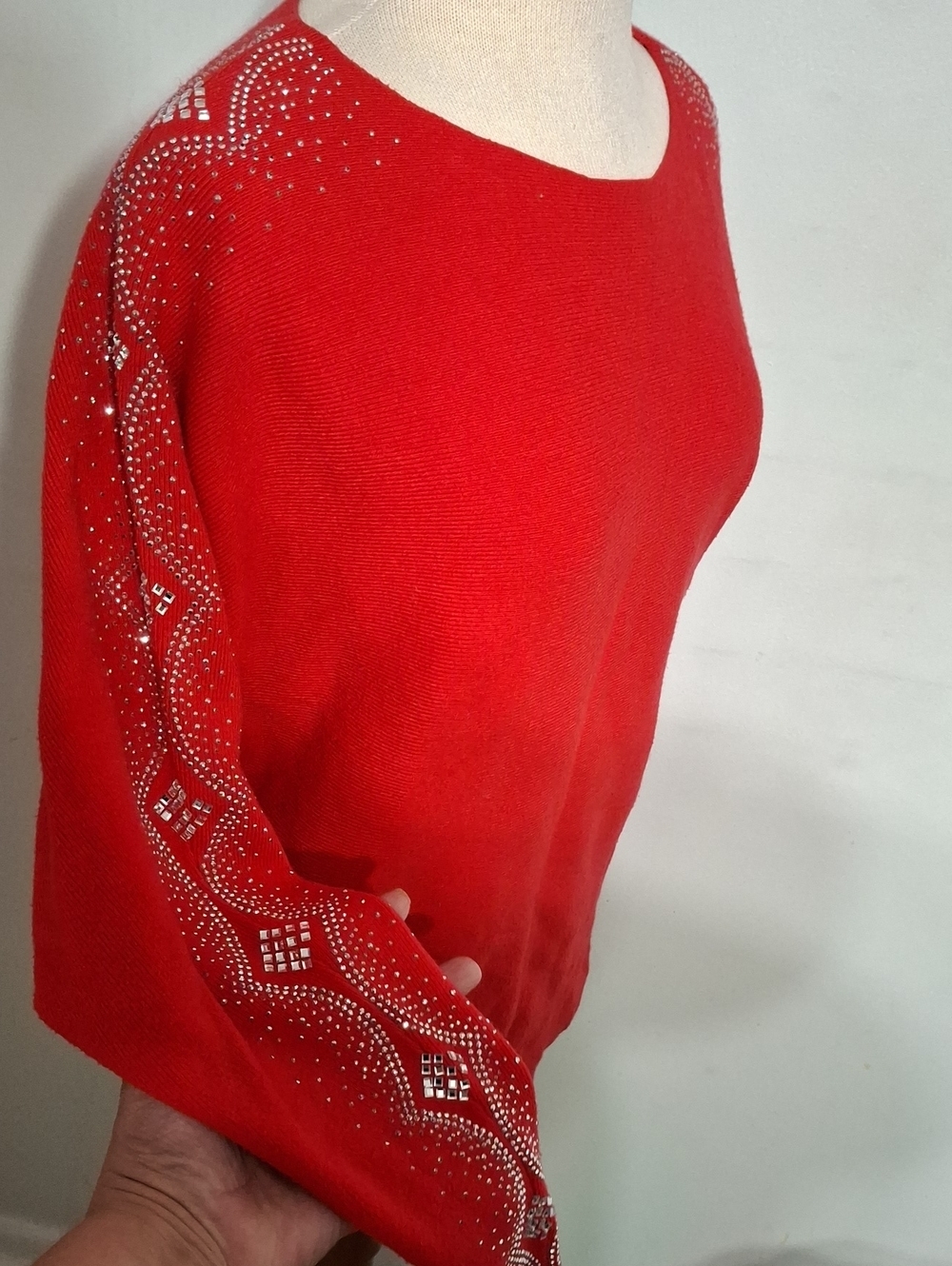 VILA Red Knit Sweater with Rhinestone Accents- W Sz Medium - Picture 3 of 6